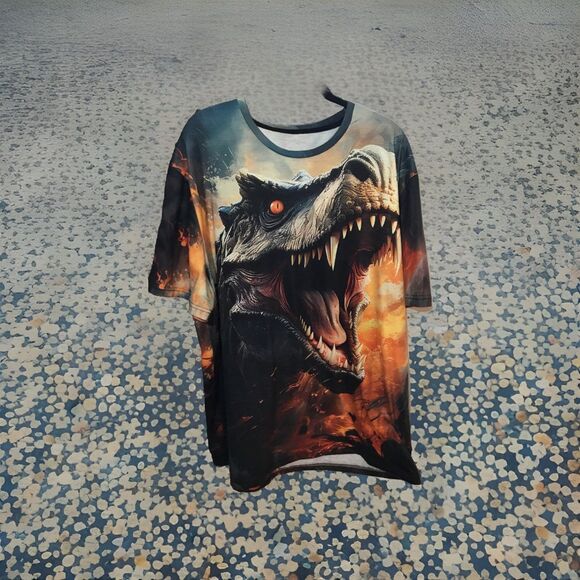 BIG & TALL All Over Print Dragon Graphic T-shirt 3XL !00% Polyester EUC - Picture 1 of 5